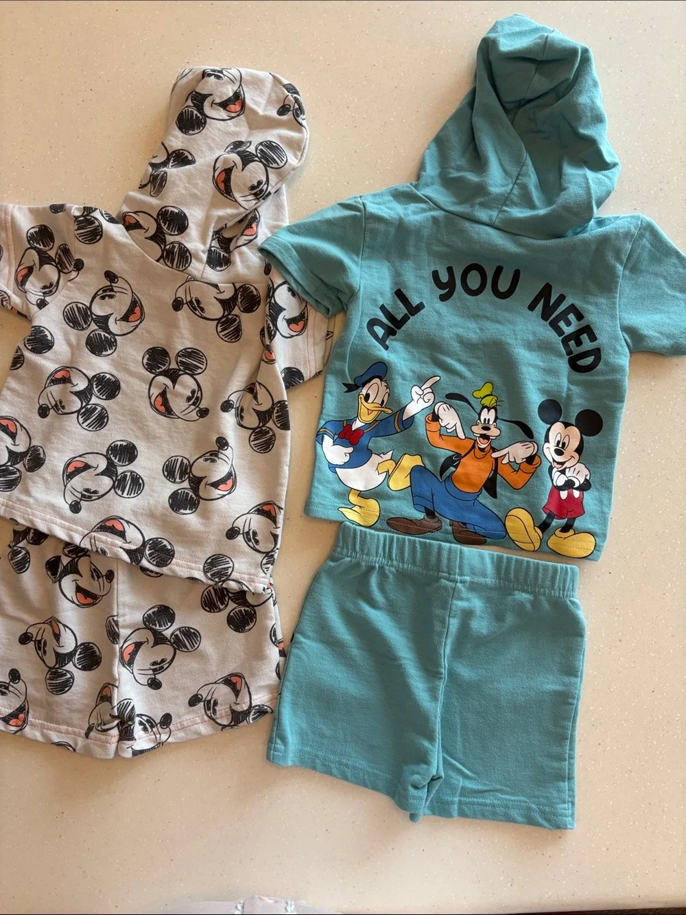 Disney Mickey Mouse Hooded Kids Short Set - Light Teal & Gray sets